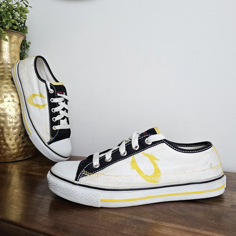 True Religion Rare Low Top Y2K Vintage Black Yellow White Sneakers Men's Size 8